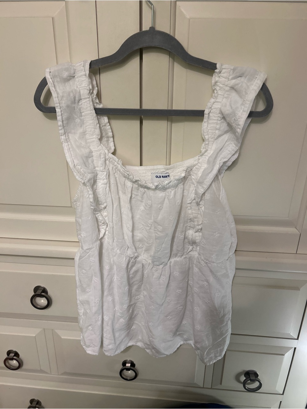 Old Navy White Ruffle-Trim Sleeveless Tank